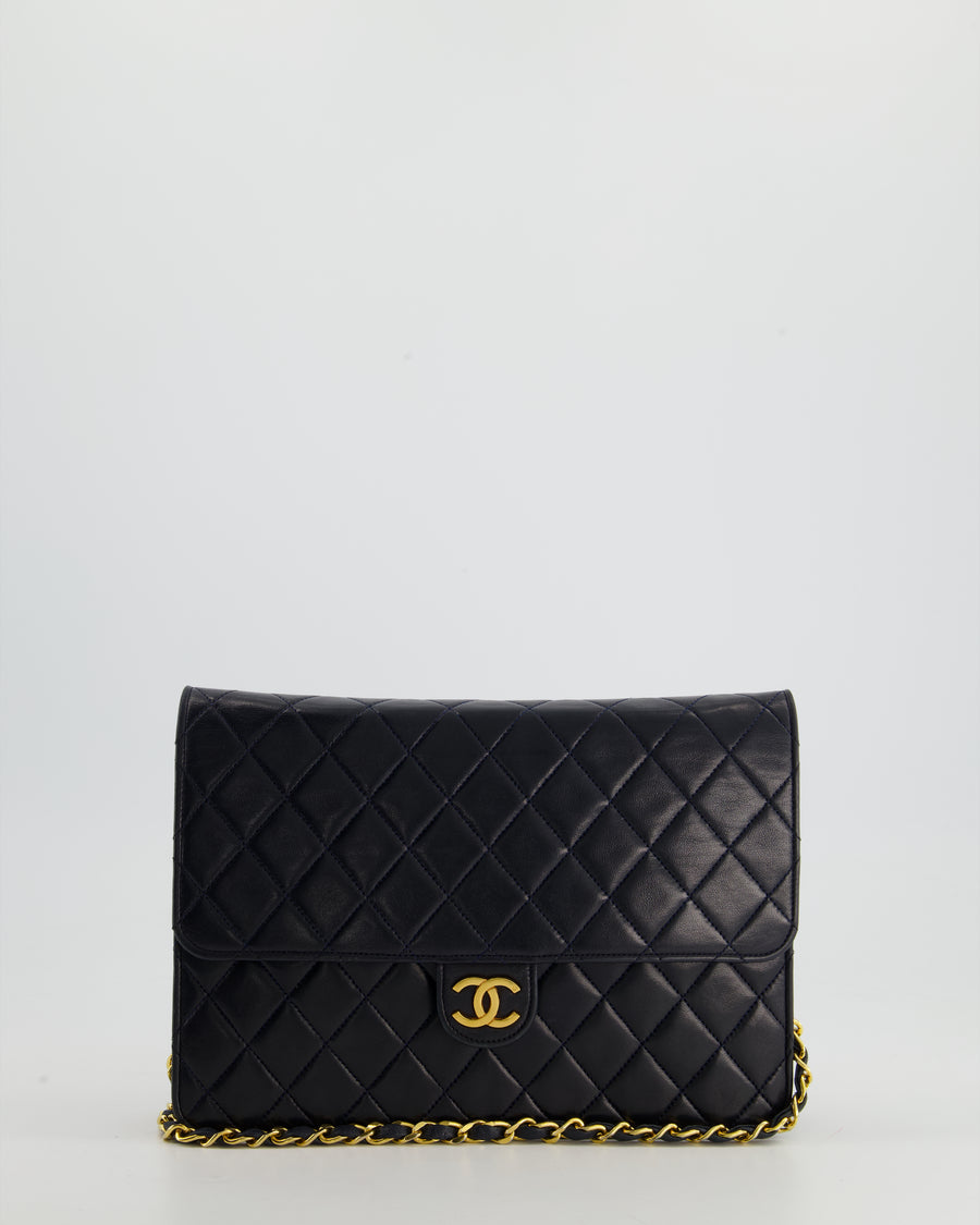 Chanel Vintage Navy Single Flap Bag in Lambskin with 24K Gold Hardware