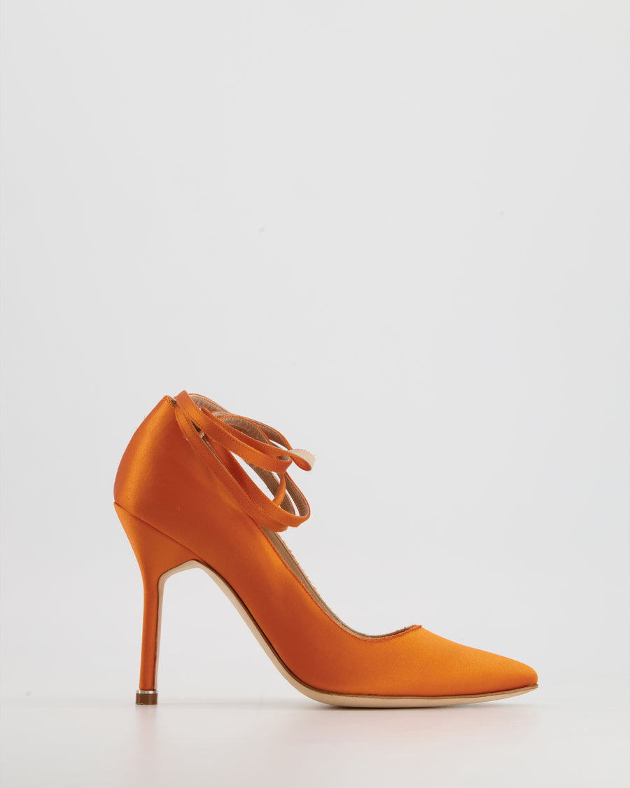 Manolo Blahnik Orange Satin Wrap-Around High Heel Size EU 35