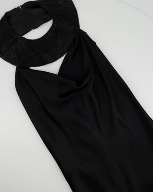Cushnie Et Ochs Black Silk Maxi Dress with Beaded Halter-neck Detail  Size 0 (UK 6)