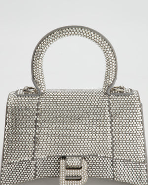 Balenciaga Hourglass XS Silver Rhinestones Top Handle Bag RRP £5200