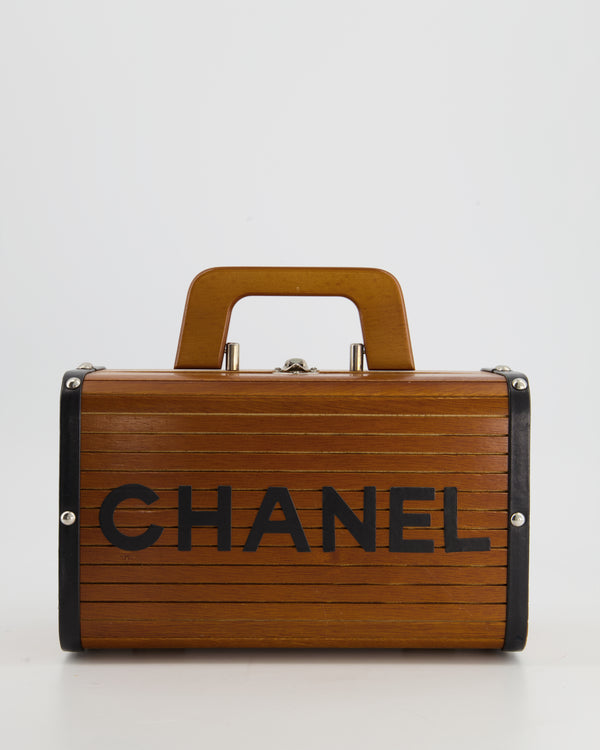 *RARE COLLECTORS ITEM* Chanel Vintage Brown Wooden Logo Trunk Bag with Silver Hardware