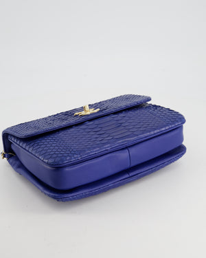 Chanel Royal Blue Python Leather Top Handle Bag with Gold Hardware