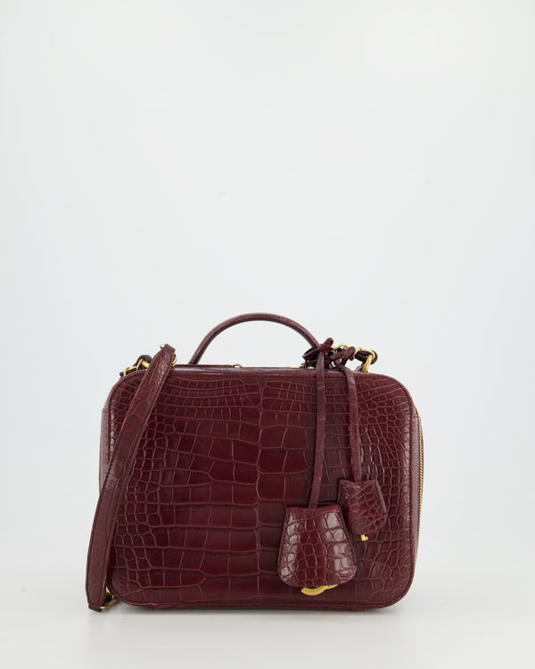 *FIRE PRICE* Chanel Alligator Burgundy Top Handle Vanity Case Bag with Brushed Gold Hardware
