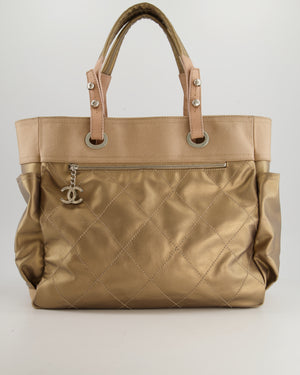 Chanel Vintage Bronze Canvas Shopper Tote Bag with Silver Hardware