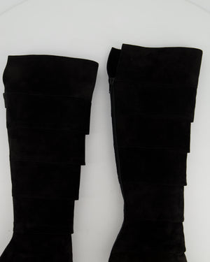 Manolo Blahnik Black Suede Tiered Knee High Boots Size EU 38