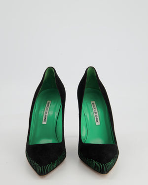Manolo Blahnik Black Suede Pointed Toe Heels with Grass Detail Size EU 38