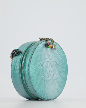 *Limited Edition* Chanel Turquoise Iridescent Lizard Round Top Handle Bag with Multi-Colour Hardware