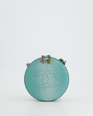 *Limited Edition* Chanel Turquoise Iridescent Lizard Round Top Handle Bag with Multi-Colour Hardware