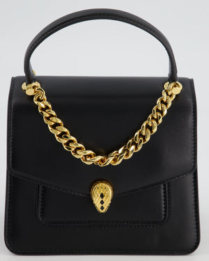 Bulgari Black Serpenti Forever Top Handle Bag with Gold Hardware