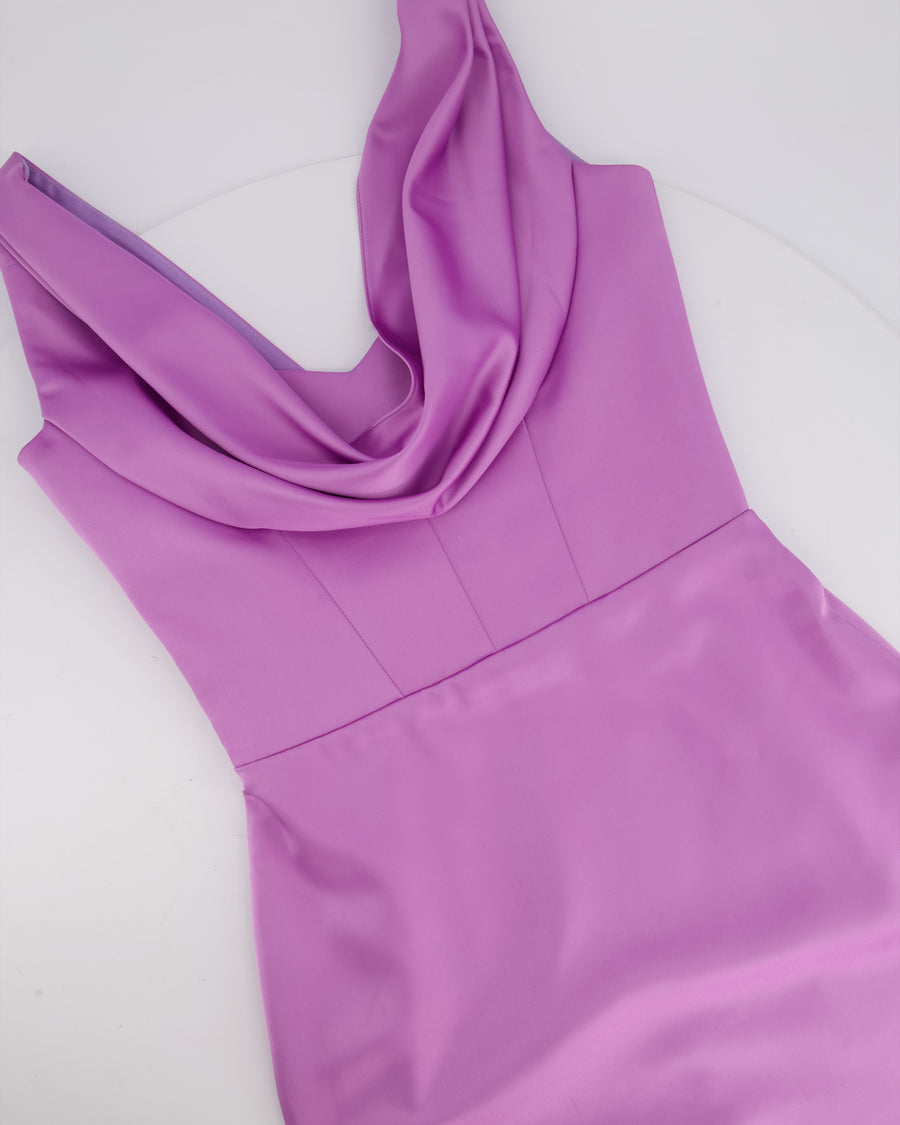 Rasario Lilac Satin Draped Midi Dress FR 36 (UK 8)