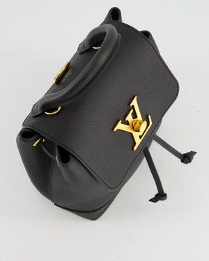 Louis Vuitton Black Mini Lock Me Backpack Bag in Grained Leather with Gold  Hardware