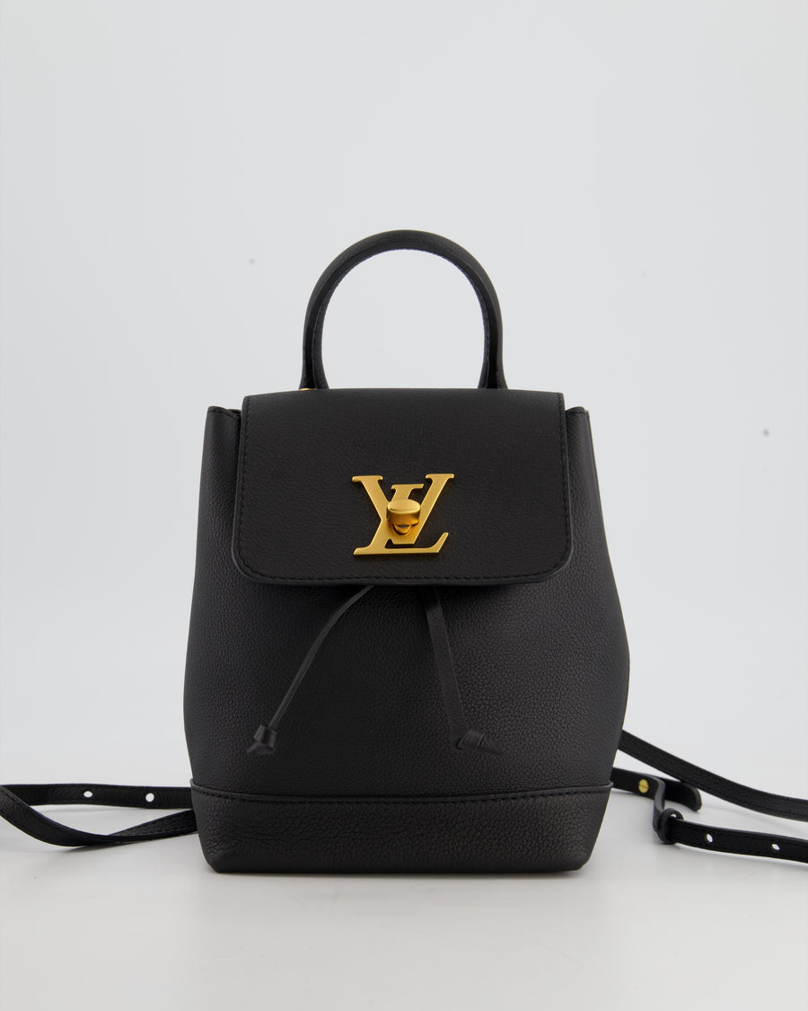 Louis Vuitton Black Mini Lock Me Backpack Bag in Grained Leather with Gold Hardware