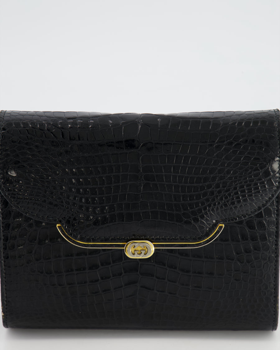 Gucci Vintage Black Crocodile Leather GG Clutch Bag