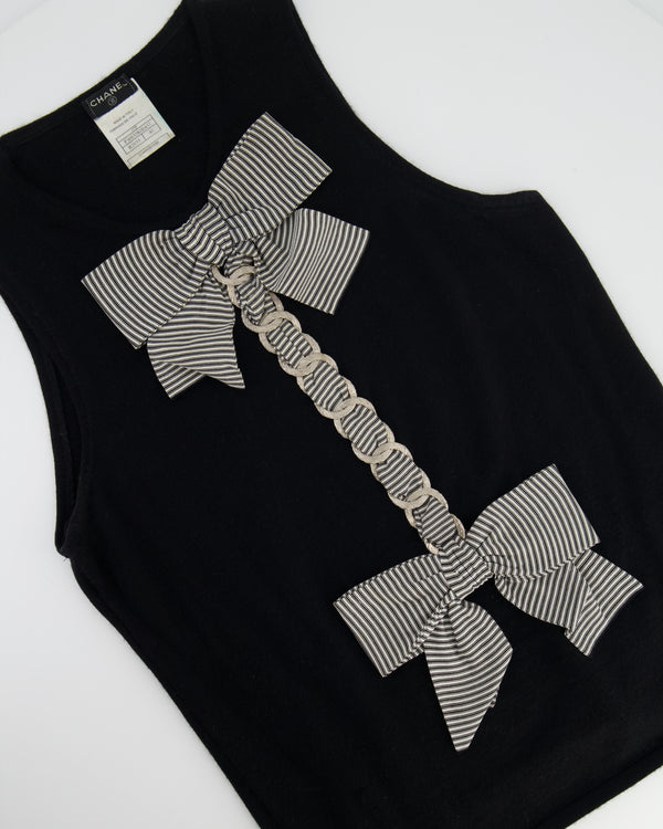 Chanel Black Cashmere Sleeveless Top with Bow Details size FR 40 (UK 12)