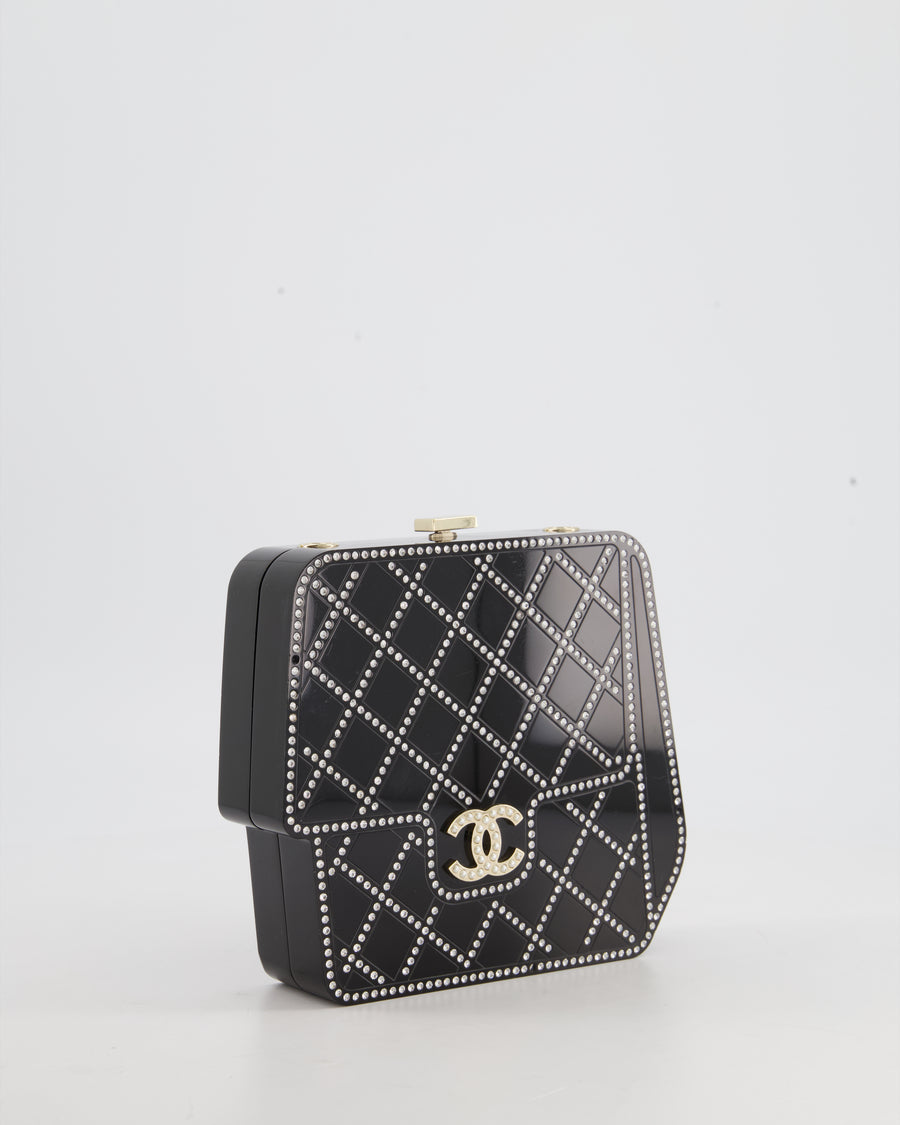 Chanel Runway Black Acrylic Pearl Box 2 in 1 Evening Clutch Shoulder Bag in  Box