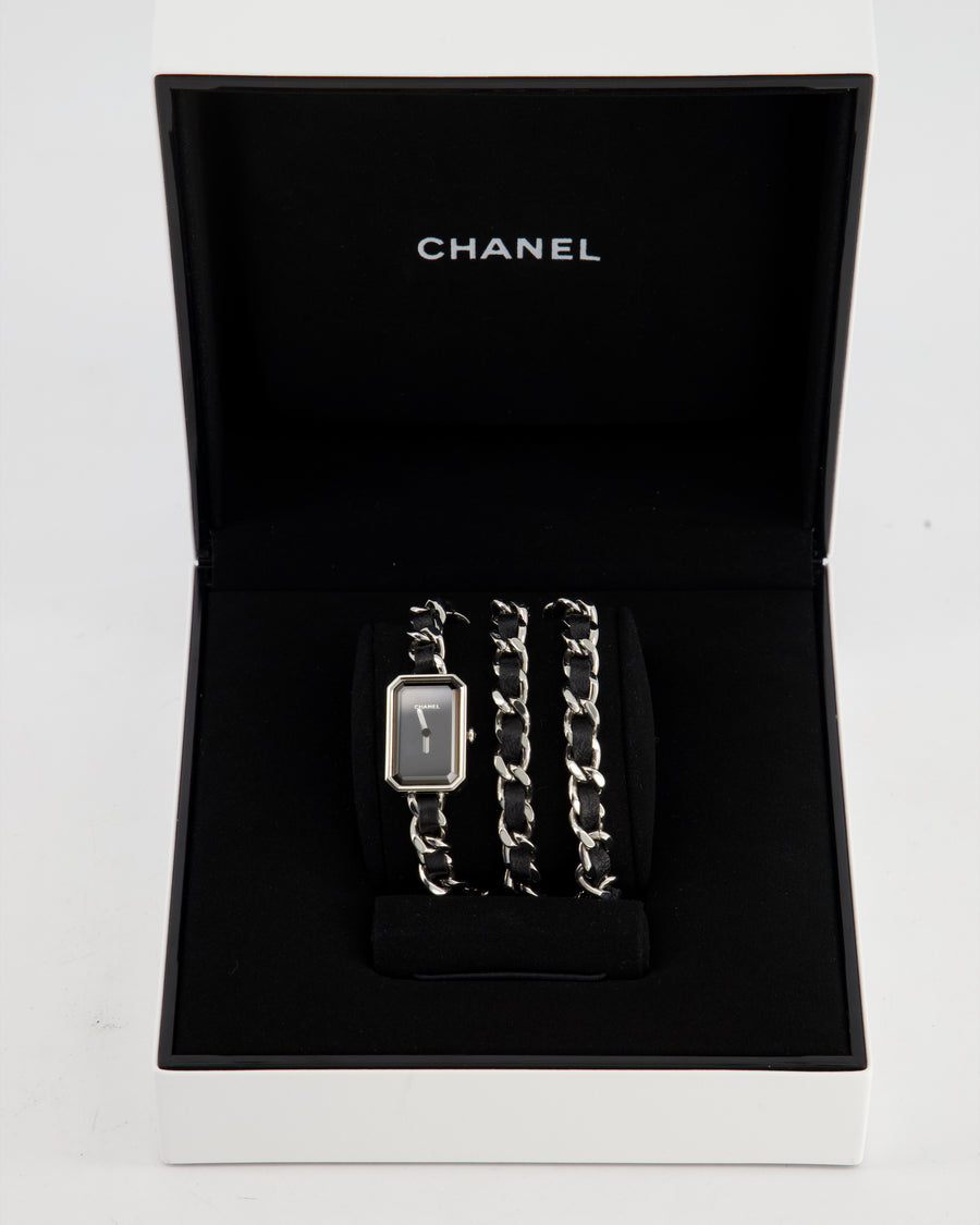 Chanel Première Rock Triple Row Watch in Steel and Black Calfskin Leather with Black Dial Size Large RRP £4490