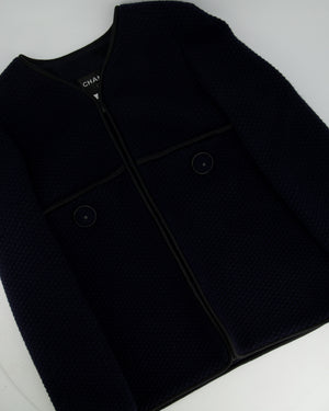 Chanel Navy Wool Jacket with Satin Piping Detail Size FR 42 (UK 14)