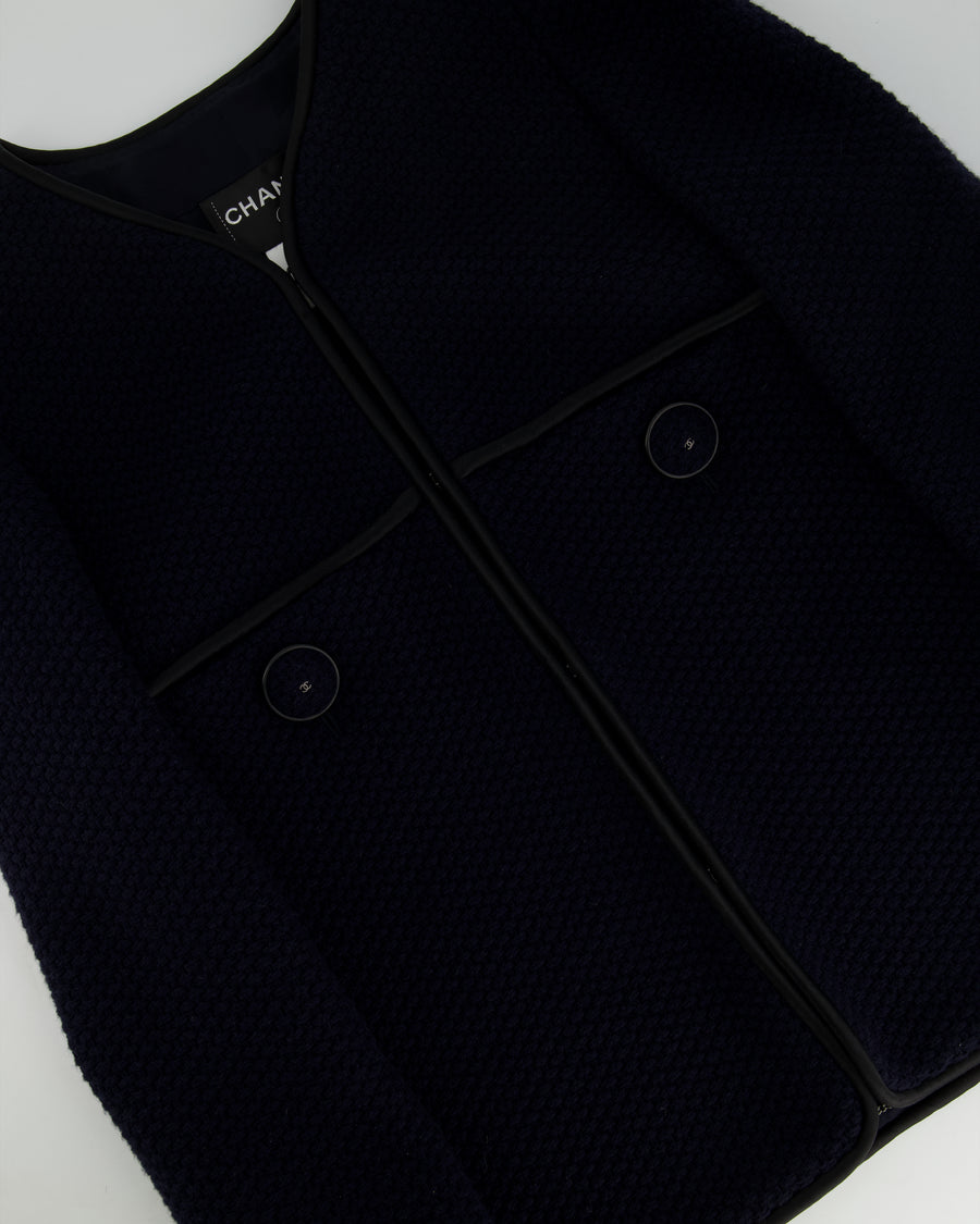 Chanel Navy Wool Jacket with Satin Piping Detail Size FR 42 (UK 14)