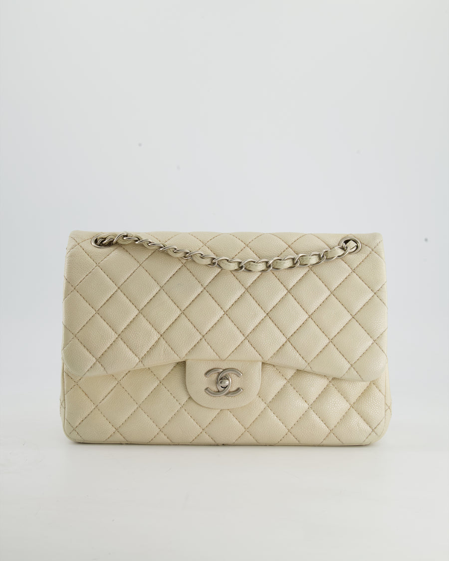 Chanel Pearlescent Ivory Caviar Jumbo Classic Double Flap Bag with