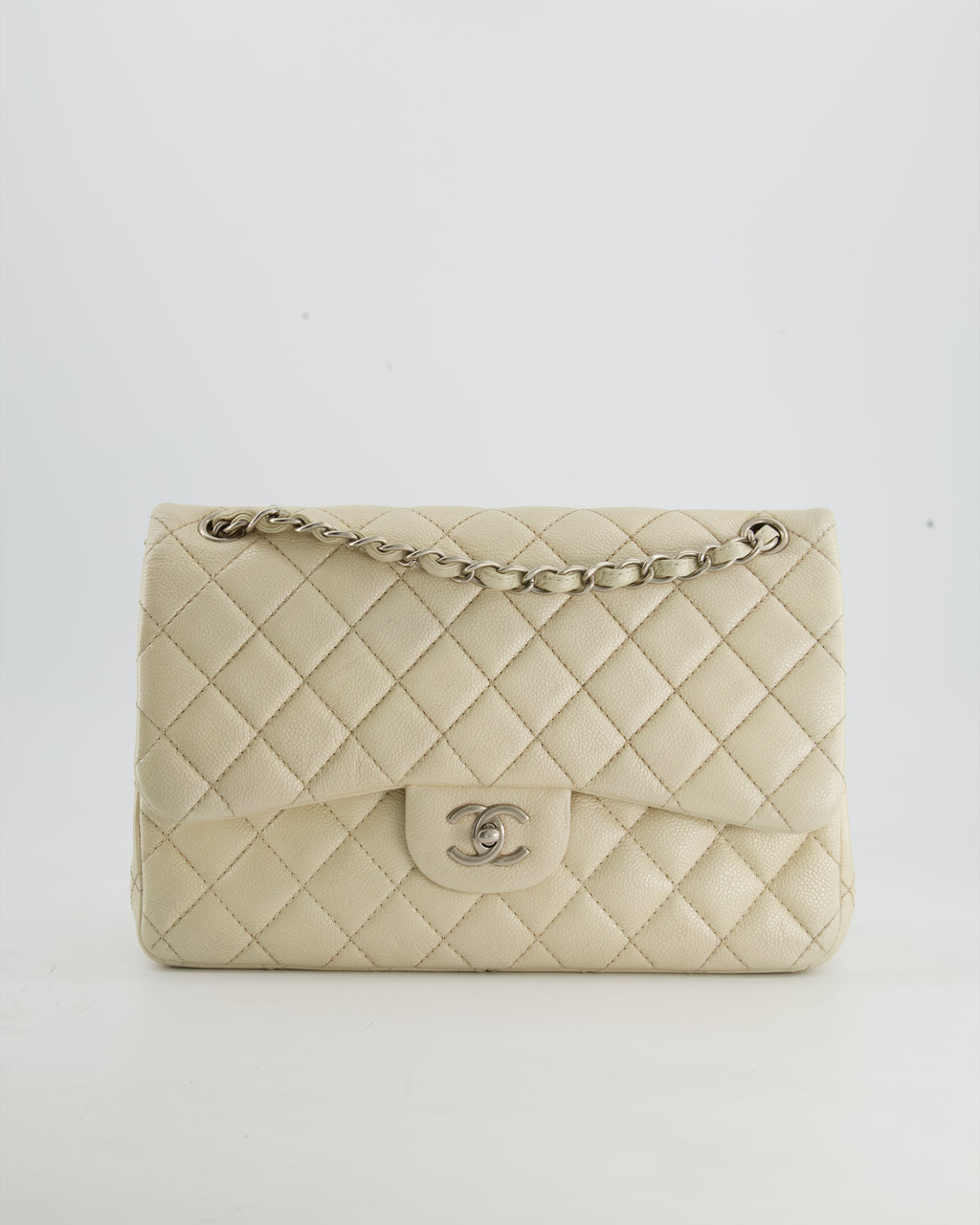 Chanel Pearlescent Ivory Caviar Jumbo Classic Double Flap Bag