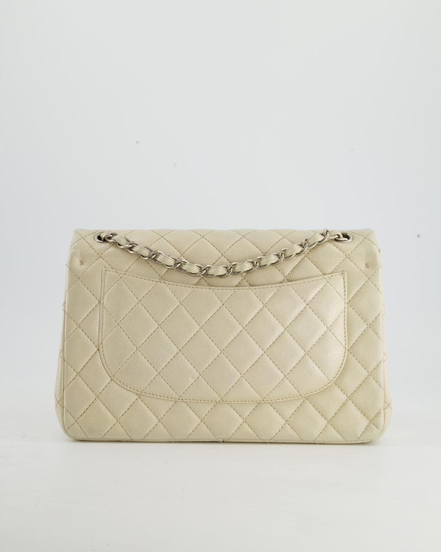 Chanel Pearlescent Ivory Caviar Jumbo Classic Double Flap Bag With Silver Hardware RRP - £9,240