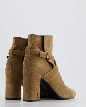 Saint Laurent Loulou Buckled Brown Suede Ankle Boots Size EU 38.5