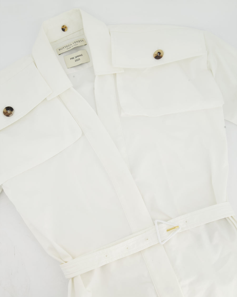 Bottega Veneta Pre Spring 2020 White Belted Shirt with Pocket Detail Size IT 38 (UK 6)