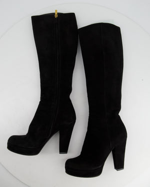 Yves Saint Laurent Black Knee-High Suede Boots Size EU 38