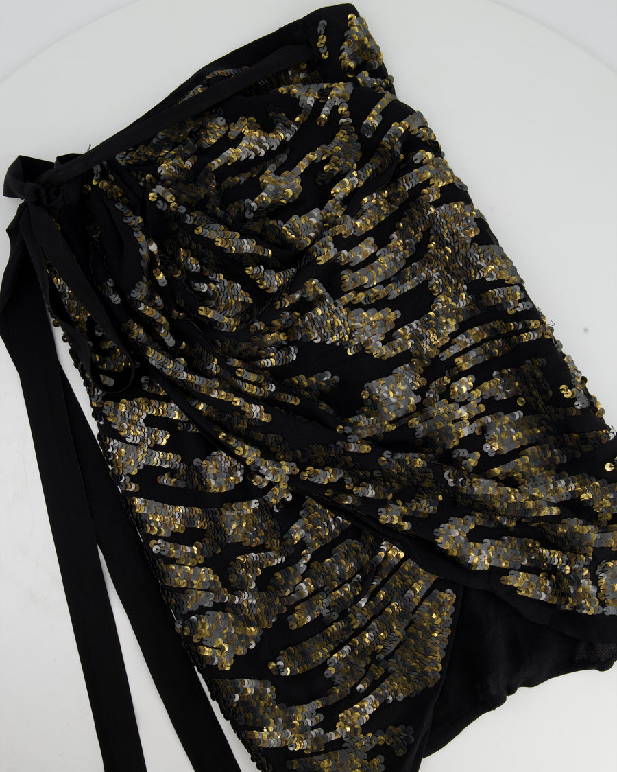 Isabel Marant Black and Gold Zebra Print Embellished Wrap Mini Skirt FR 34 (UK 6)