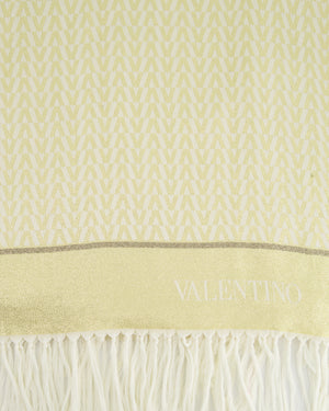 *CURRENT SEASON* Valentino Ivory and Gold Logo Print Scarf RRP £480