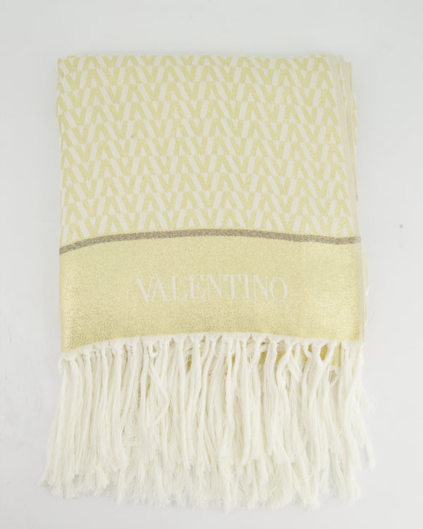 *CURRENT SEASON* Valentino Ivory and Gold Logo Print Scarf RRP £480