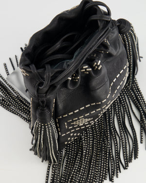 Saint Laurent Black Studded Bag with Fringe Details