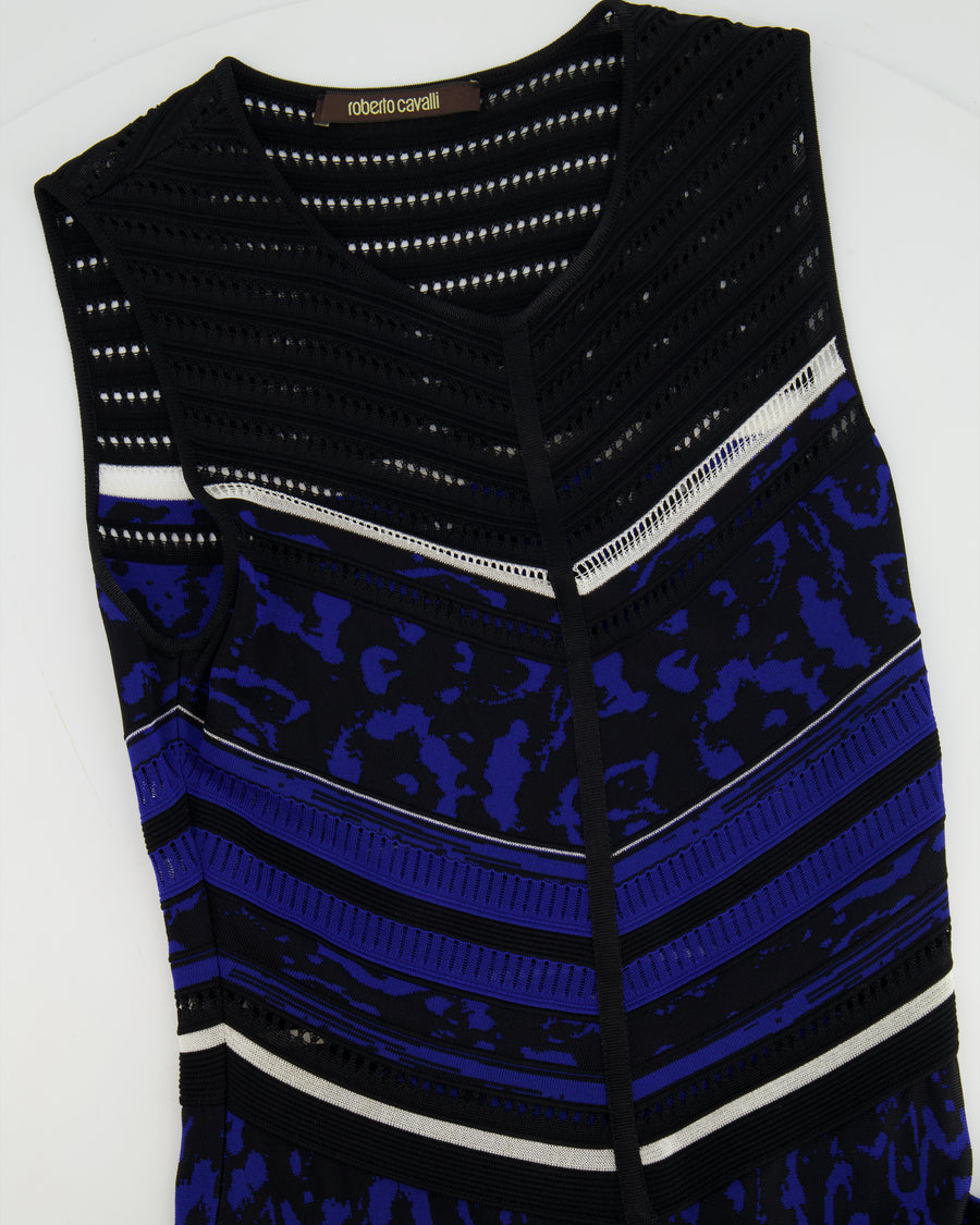 Roberto Cavalli Blue and Black Pattern Skater Dress Size IT 38 (UK 6)