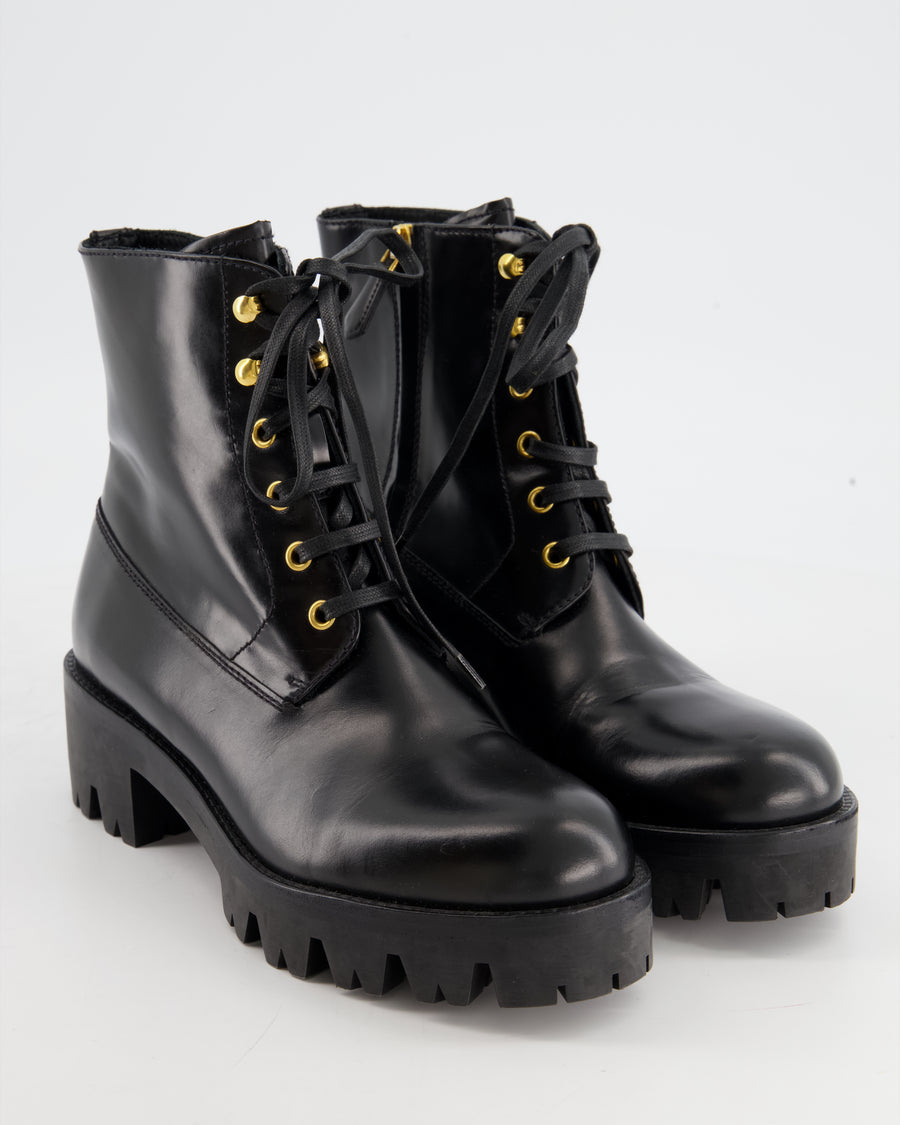 Prada Black Lace Up Zip Ankle Boots Size EU 36