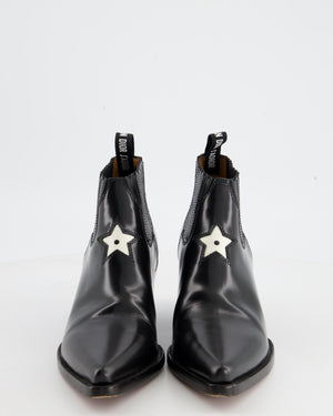 Christian Black Dior Cowboy Boots with Star Detailing Size EU 36.5
