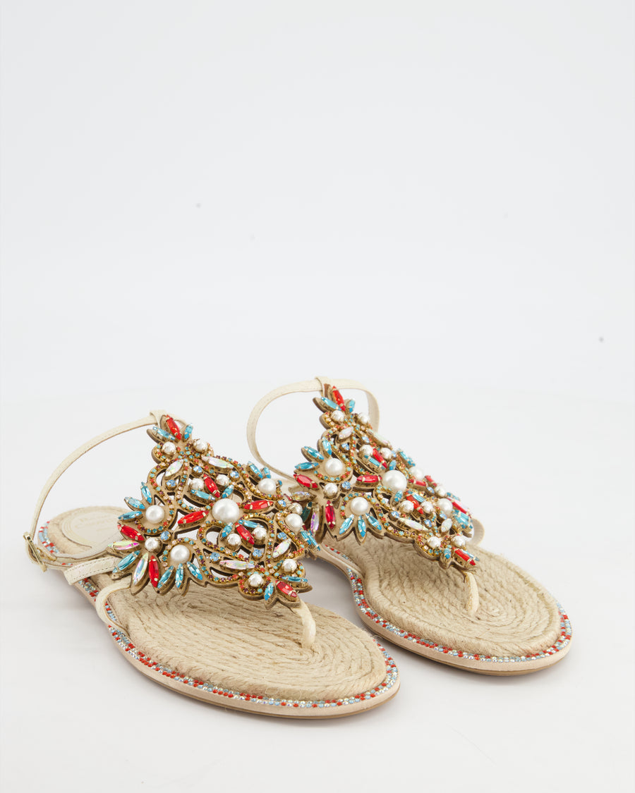 Rene Caovilla Multicolour Embellished Flat Sandals EU 35