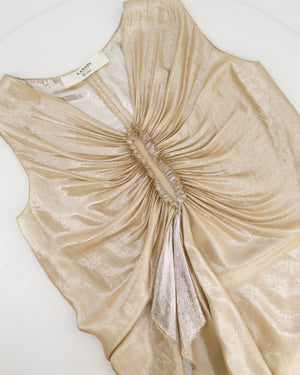 Lanvin Gold Metallic Silk Ruched Dress Size FR 40 (UK 12)
