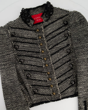 Lanvin Black and White Tweed Military Style Cropped Jacket  Size UK 8