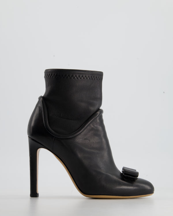 Salvatore Ferragamo Black Leather Vara Ankle Boots Size US 7.5 - EU 38