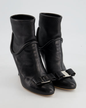 Salvatore Ferragamo Black Leather Vara Ankle Boots Size EU 40.5