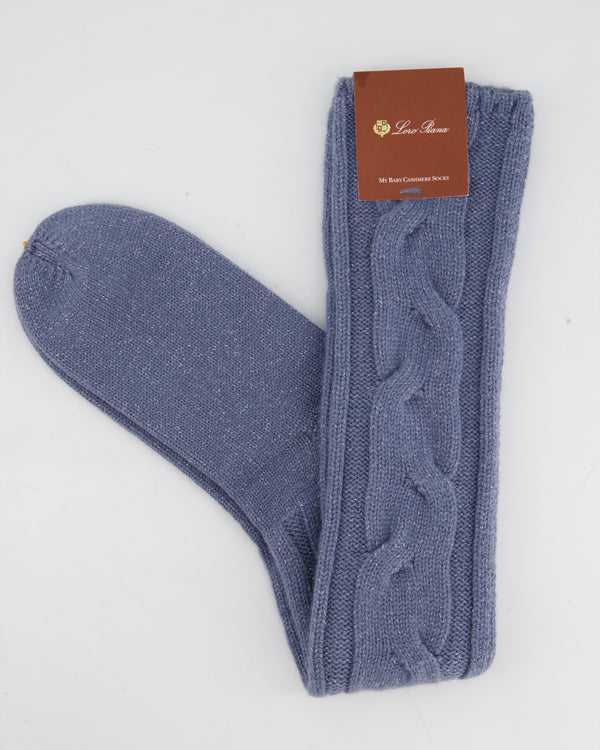 Loro Piana Light Blue Metallic Thread Cashmere Long Socks Size M