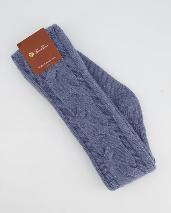Loro Piana Light Blue Metallic Thread Cashmere Long Socks Size M
