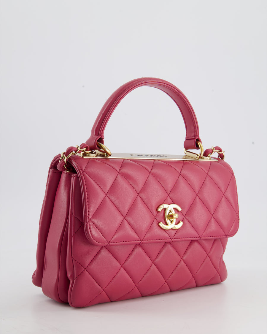 Chanel Raspberry Pink Trendy Bag CC in Lambskin Leather With Champagne Gold Hardware