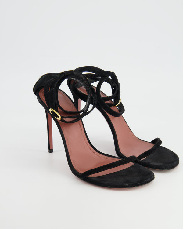 Amina Muaddi Black Velvet Ankle Strap Sandals Size 40.5