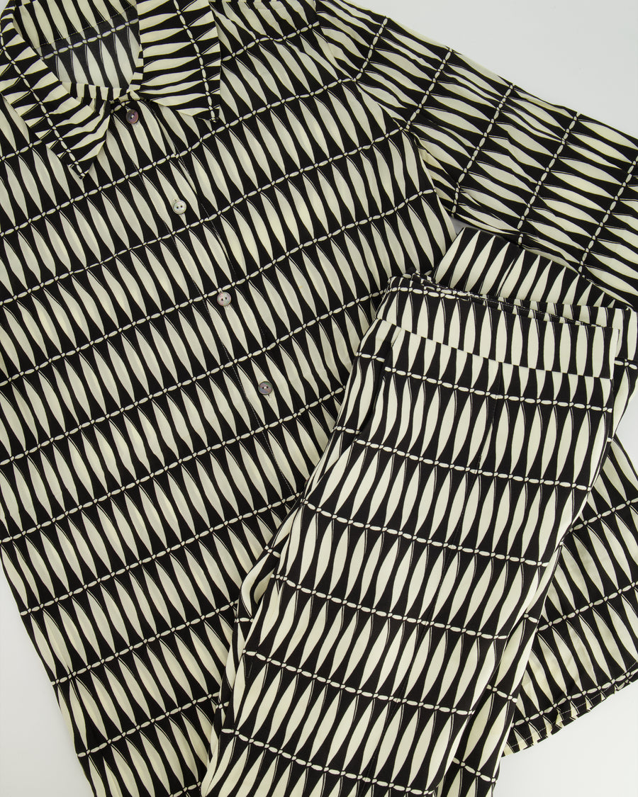 Lanvin Black Cream Silk Printed Shirt and Trousers Set Size FR 36/38 (UK 8/10)