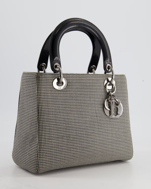 Christian Dior Black and White Houndstooth Medium Lady Dior Bag with Silver Hardware