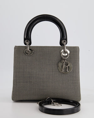 Christian Dior Black and White Houndstooth Medium Lady Dior Bag with Silver Hardware