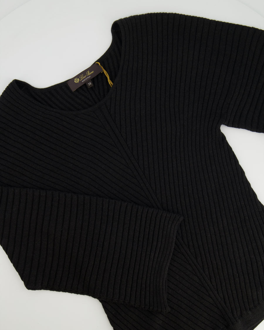 Loro Piana Black Cashmere and Silk Knitted Sweater with Round Neck Size IT 38 (UK 6)
