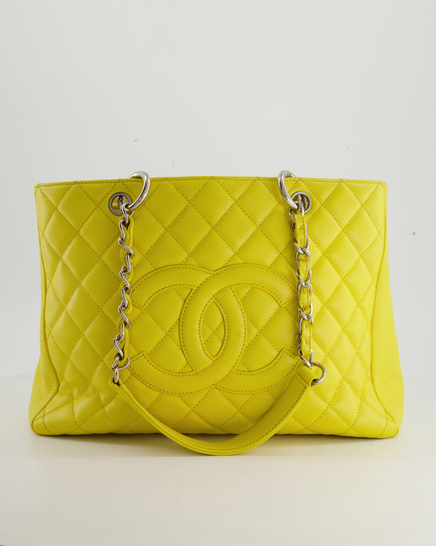 Chanel Canary Yellow GST Grand Shopper Tote Bag in Caviar Leather with  Silver Hardware