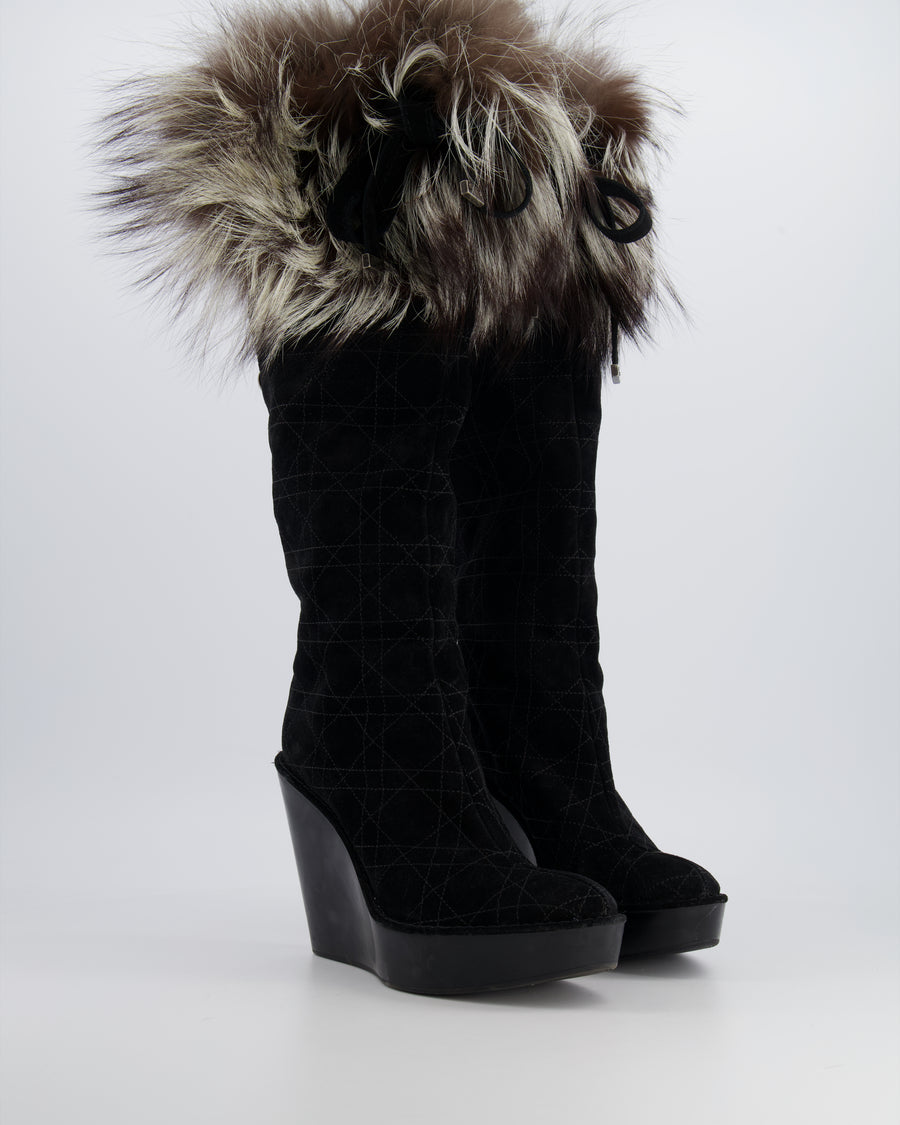 Christian Dior Black Suede and Fur Boots Size EU 36
